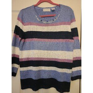 Women’s SMALL Alfred Dunner Sequin Rhinestone Striped Knit Sweater Beaded